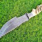 AN CUSTOM HANDMADE DAMASCUS STEEL 12" HUNTING TRACKER KNIFE RAM HORN HANDLE