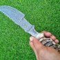 AN CUSTOM HANDMADE DAMASCUS STEEL 12" HUNTING TRACKER KNIFE RAM HORN HANDLE