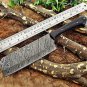 AN CUSTOM HANDMADE DAMASCUS STEEL 10" CHEF CLEAVER HUNTING KNIFE HORN HANDLE
