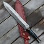 AN CUSTOM HANDMADE DAMASCUS STEEL 15" HUNTING KNIFE WITH COLORED BONE HANDLE