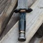 AN CUSTOM HANDMADE DAMASCUS STEEL 15" HUNTING KNIFE WITH COLORED BONE HANDLE