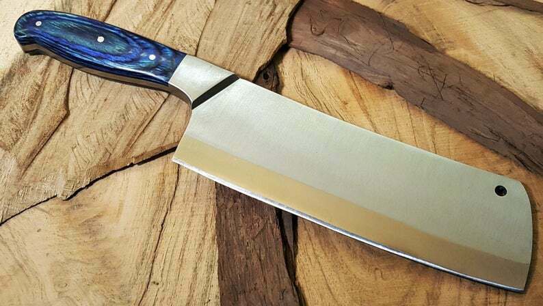 AN CUSTOM HANDMADE J2 STEEL 12" CLEAVER KNIFE WITH SHEATH HANDLE