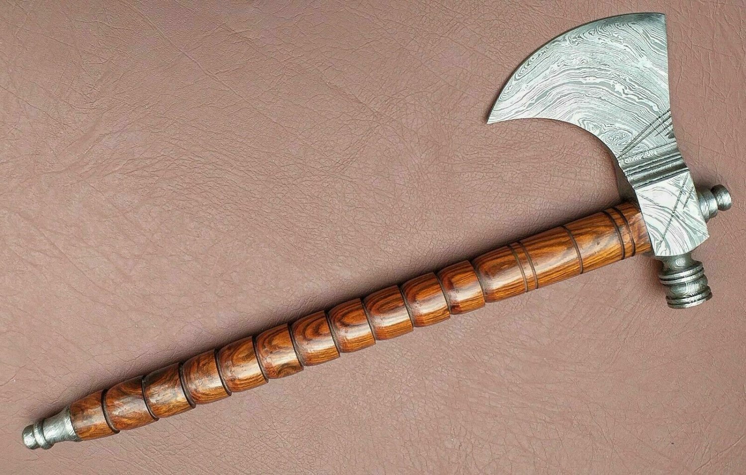 AN Damascus Axe Custom Handmade 18'' Beautiful Smoke Pipe With Wood Handle Axe