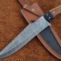 AN CUSTOM HANDMADE DAMASCUS STEEL 16" HUNTING KNIFE WITH WOOD AND HORN HANDLE