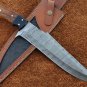 AN CUSTOM HANDMADE DAMASCUS STEEL 16" HUNTING KNIFE WITH WOOD AND HORN HANDLE