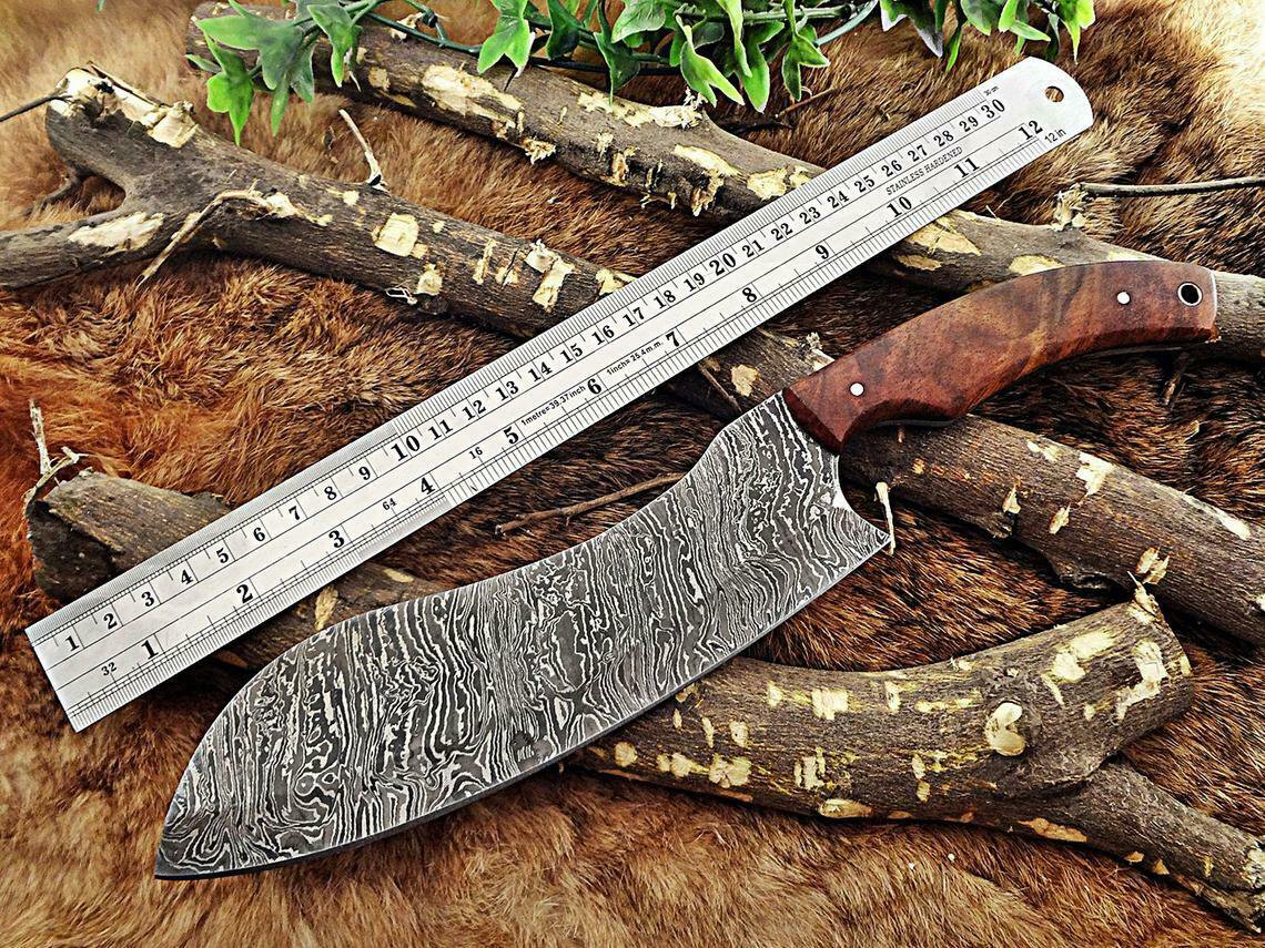 AN CUSTOM HANDMADE DAMASCUS STEEL 12" CHEF KNIFE WITH WOOD HANDLE