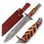 AN CUSTOM HANDMADE DAMASCUS STEEL 13" HUNTING KNIFE WITH BEAUTIFUL WOOD HANDLE