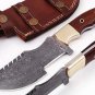AN CUSTOM HANDMADE DAMASCUS STEEL 10" HUNTING TRACKER KNIFE WITH WOOD HANDLE