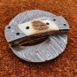 KNIFE CUSTOM HANDMADE DAMASCUS STEEL 9" HUNTING FOLDING KNIFE WITH STAG HANDLE