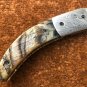 FOLDING KNIFE CUSTOM HANDMADE DAMASCUS STEEL 9" HUNTING KNIFE WITH HORM HANDLE