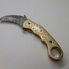 KNIFE CUSTOM HANDMADE DAMASCUS STEEL 7" HUNTING KARAMBIT KNIFE WITH BRASS HANDLE