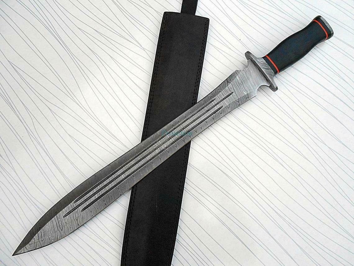 KNIFE CUSTOM HANDMADE DAMASCUS STEEL 26" HUNTING SWORD WITH MICARTA HANDLE
