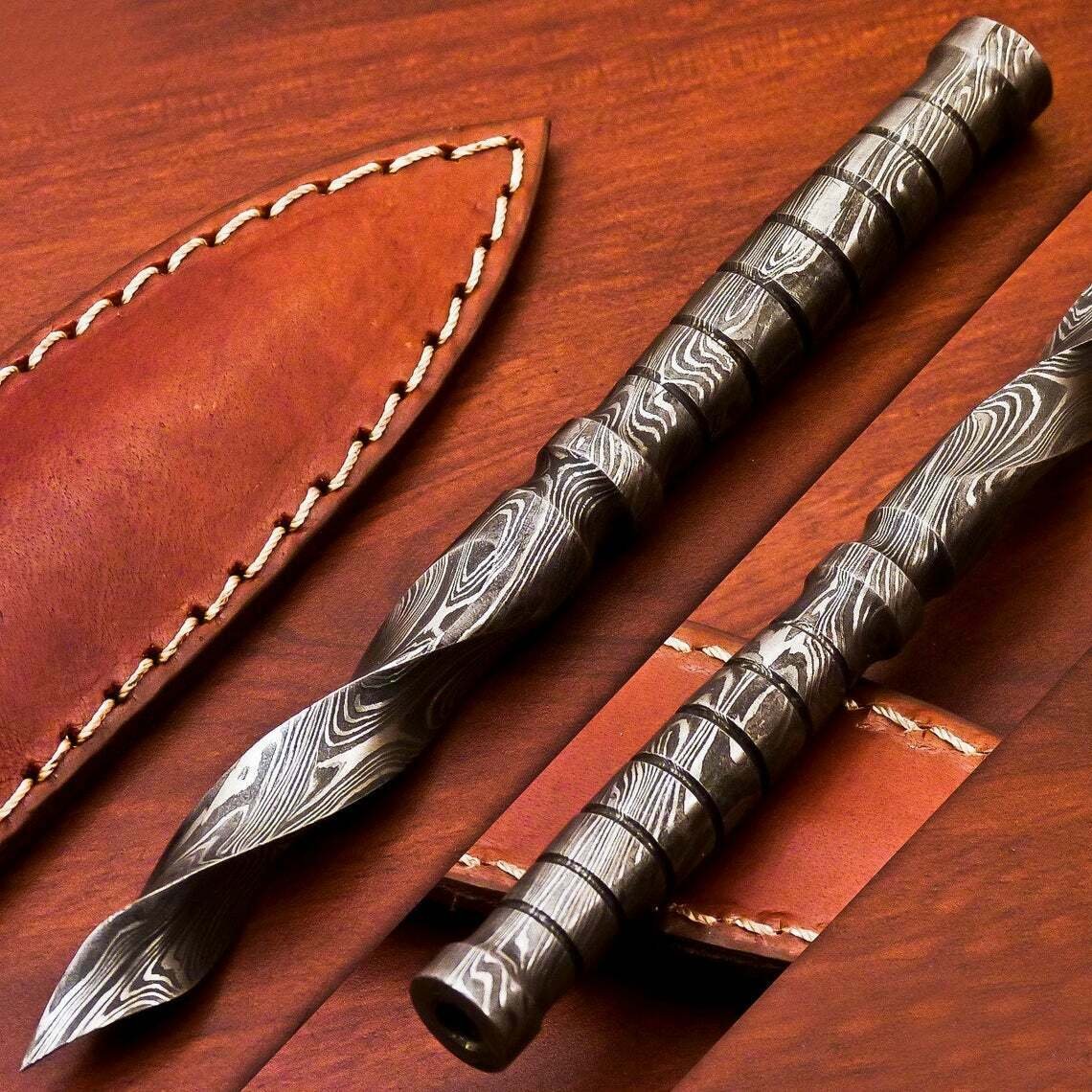 KNIFE CUSTOM MADE DAMASCUS STEEL 10" HUNTING TRI DAGGER WITH DAMASCUS HANDLE