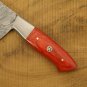 AN CUSTOM HANDMADE DAMASCUS STEEL 12" CHEF KNIFE WITH RED HARD-WOOD HANDLE