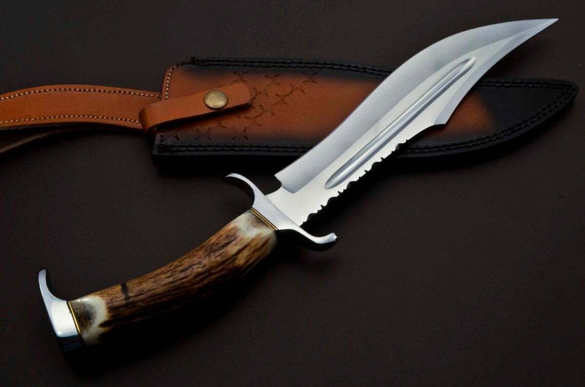 KNIFE CUSTOM HANDMADE D2 STEEL 16" HUNTING KNIFE WITH STAG HORN HANDLE