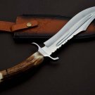 KNIFE CUSTOM HANDMADE D2 STEEL 16" HUNTING KNIFE WITH STAG HORN HANDLE