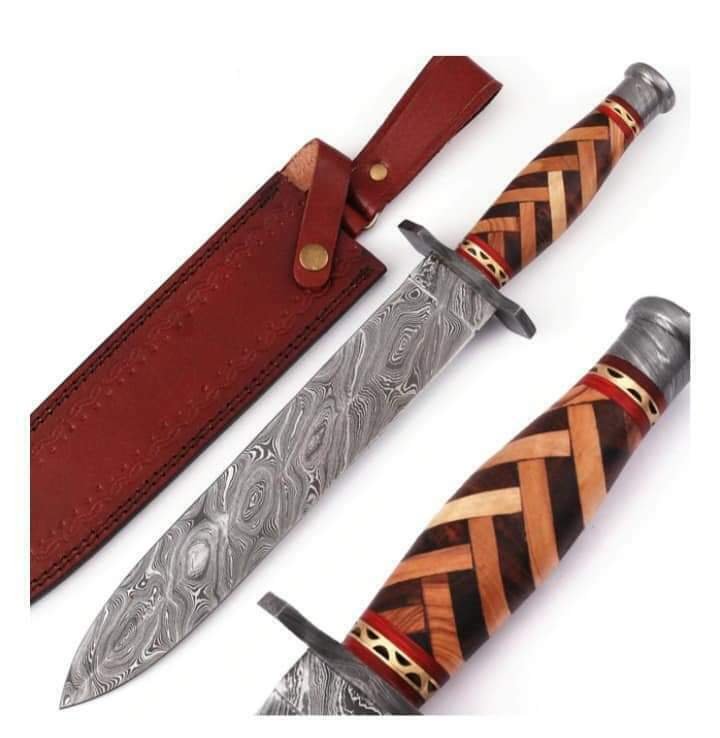 knife CUSTOM HANDMADE DAMASCUS STEEL 13" HUNTING KNIFE WITH WOOD HANDLE