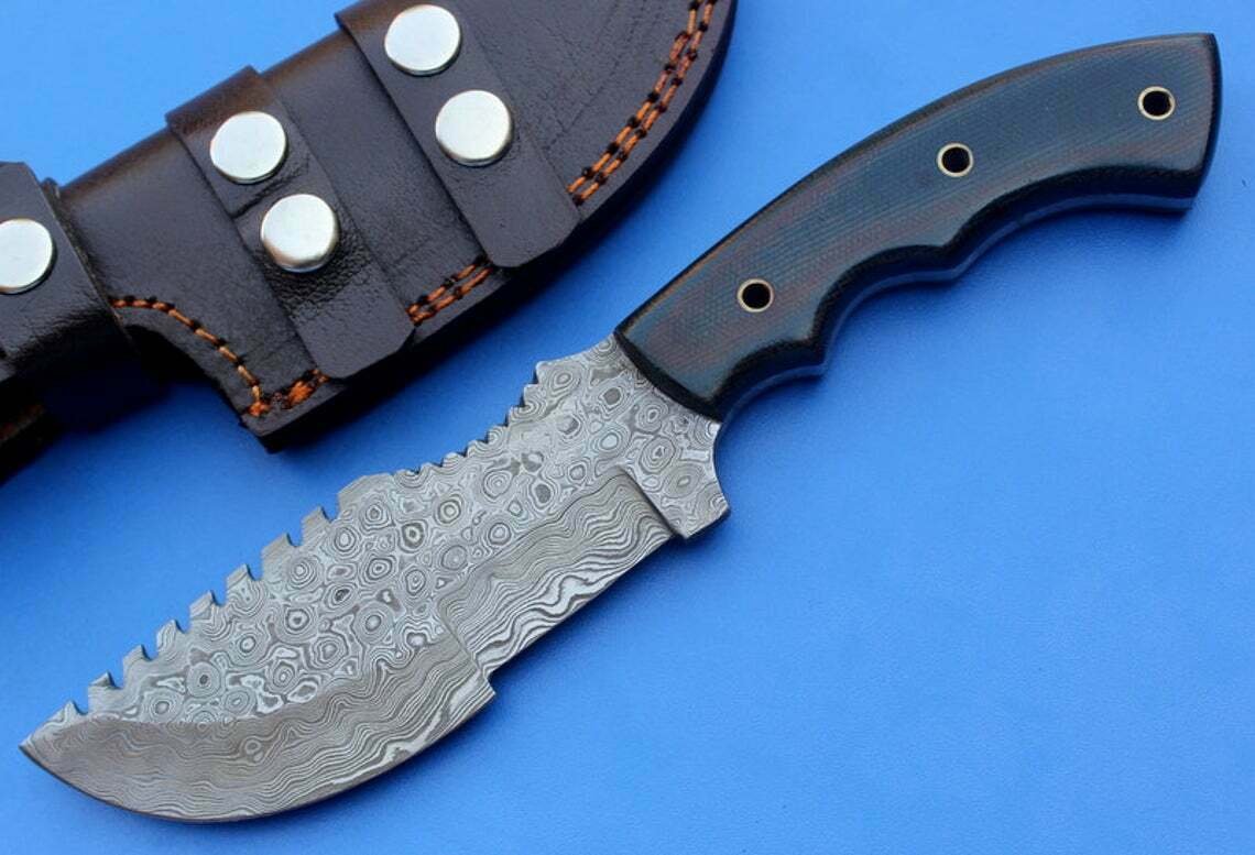 KNIFE CUSTOM HANDMADE DAMASCUS STEEL 11" HUNTING TRACKER KNIFE WITH BLACK HANDLE