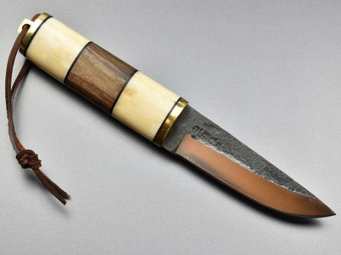 KNIFE CUSTOM HANDMADE D2 STEEL 9" HUNTING KNIFE WITH BONE AND WOOD HANDLE
