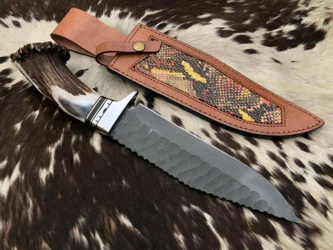 CUSTOM HANDMADE DAMASCUS STEEL 13" HUNTING KNIFE, STAG BOWIE KNIFE, EDC KNIFE