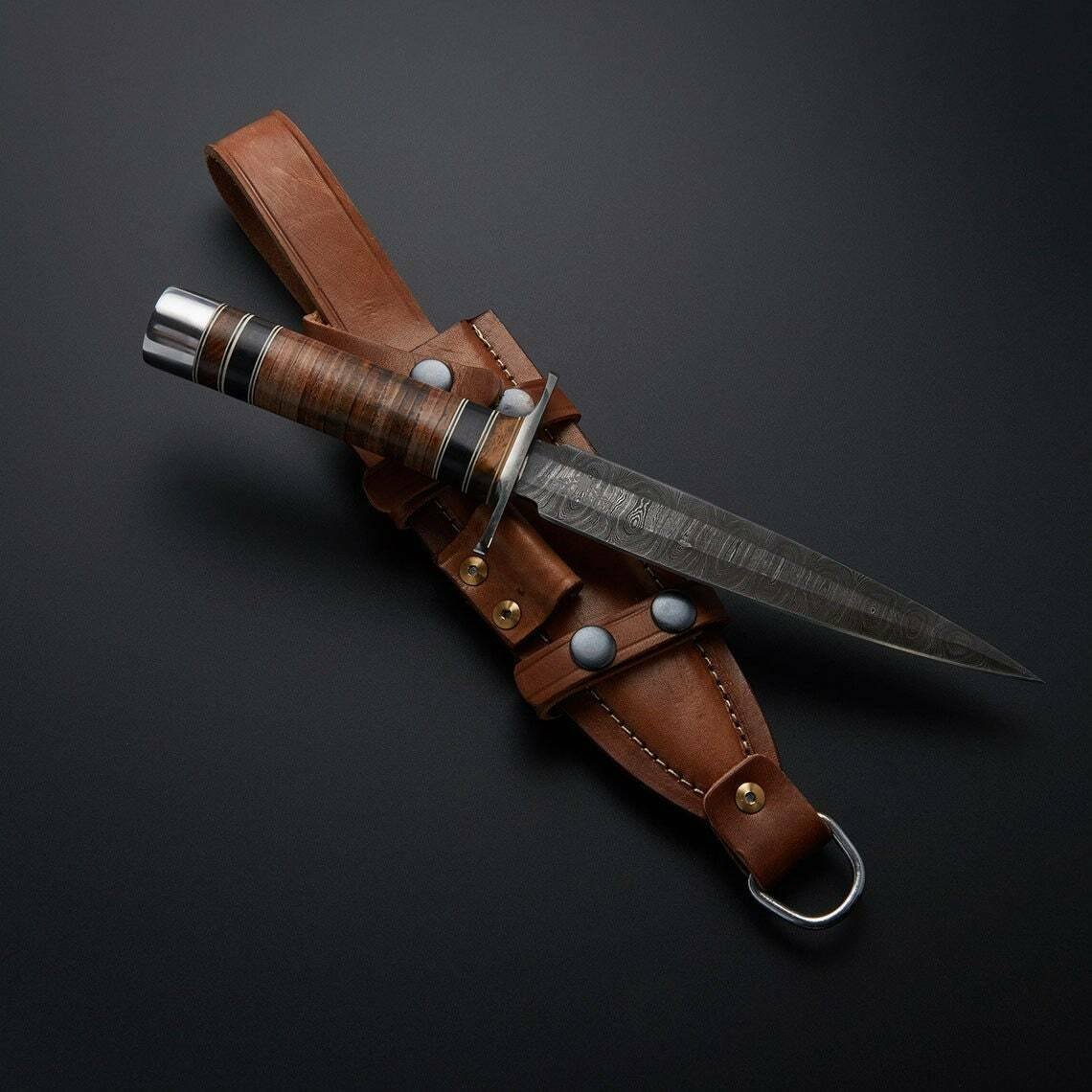 CUSTOM HAND FORGED DAMASCUS STEEL 12" HUNTING DAGGER KNIFE, BOWIE KNIFE, EDC
