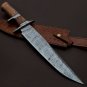 CUSTOM HAND FORGED DAMASCUS STEEL 16" HUNTING BOWIE KNIFE, OUTDOOR SURVIVALKNIFE