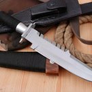 HANDMADE 440C STEEL RAMBO KNIFE, HUNTING KNIFE 14" WITH THREAD RAPPING HANDLE