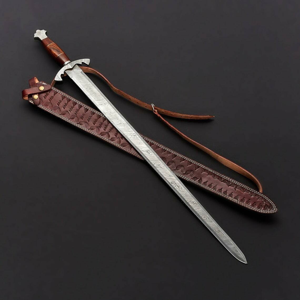 CUSTOM HANDMADE DAMASCUS STEEL 35" SWORD, SKINNER KNIFE, OUTDOOR SWORD, EDC
