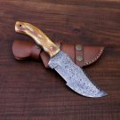 CUSTOM HANDMADE DAMASCUS STEEL 12" HUNTING KNIFE, TRACKER KNIFE WITH BONE HANDLE