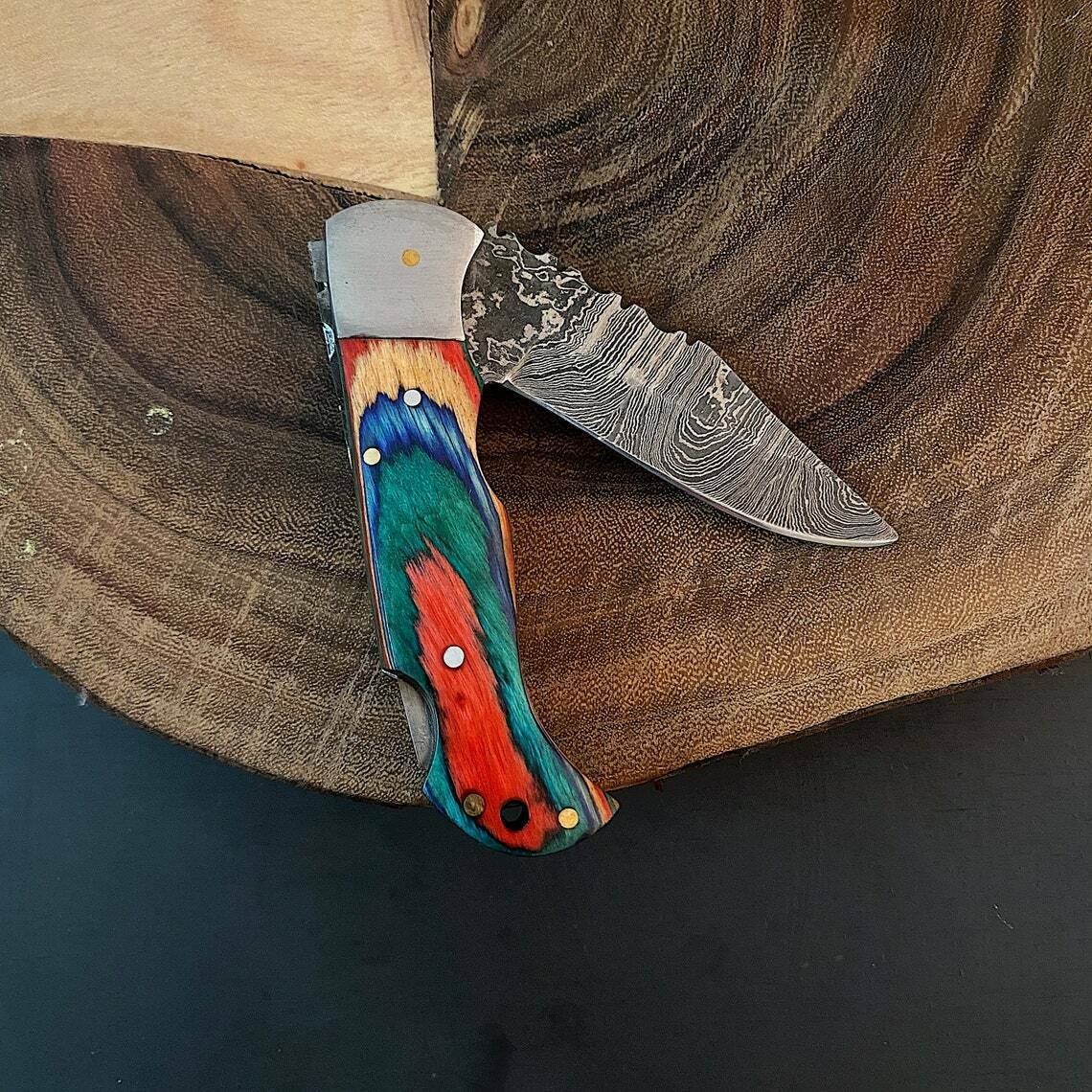 CUSTOM HANDMADE DAMASCUS STEEL 8.0" FOLDING KNIFE, POCKET KNIFE, BUSHCRAFT KNIFE