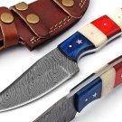 CUSTOM HANDMADE DAMASCUS STEEL 10" HUNTING KNIFE, SKINNER KNIFE, FLAG HANDLE EDC
