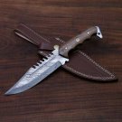 HANDMADE DAMASCUS STEEL 13" HUNTING KNIFE, BOWIE KNIFE SURVIVAL WITH WOOD HANDLE