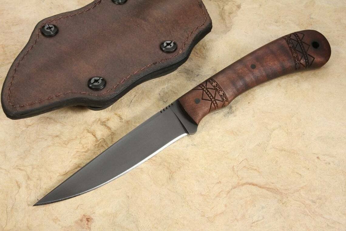 HANDMADE CARON STEEL HUNTING SKINNER OUTDOOR KNIFE 12" WITH ENGRAVED WOOD HANDLE
