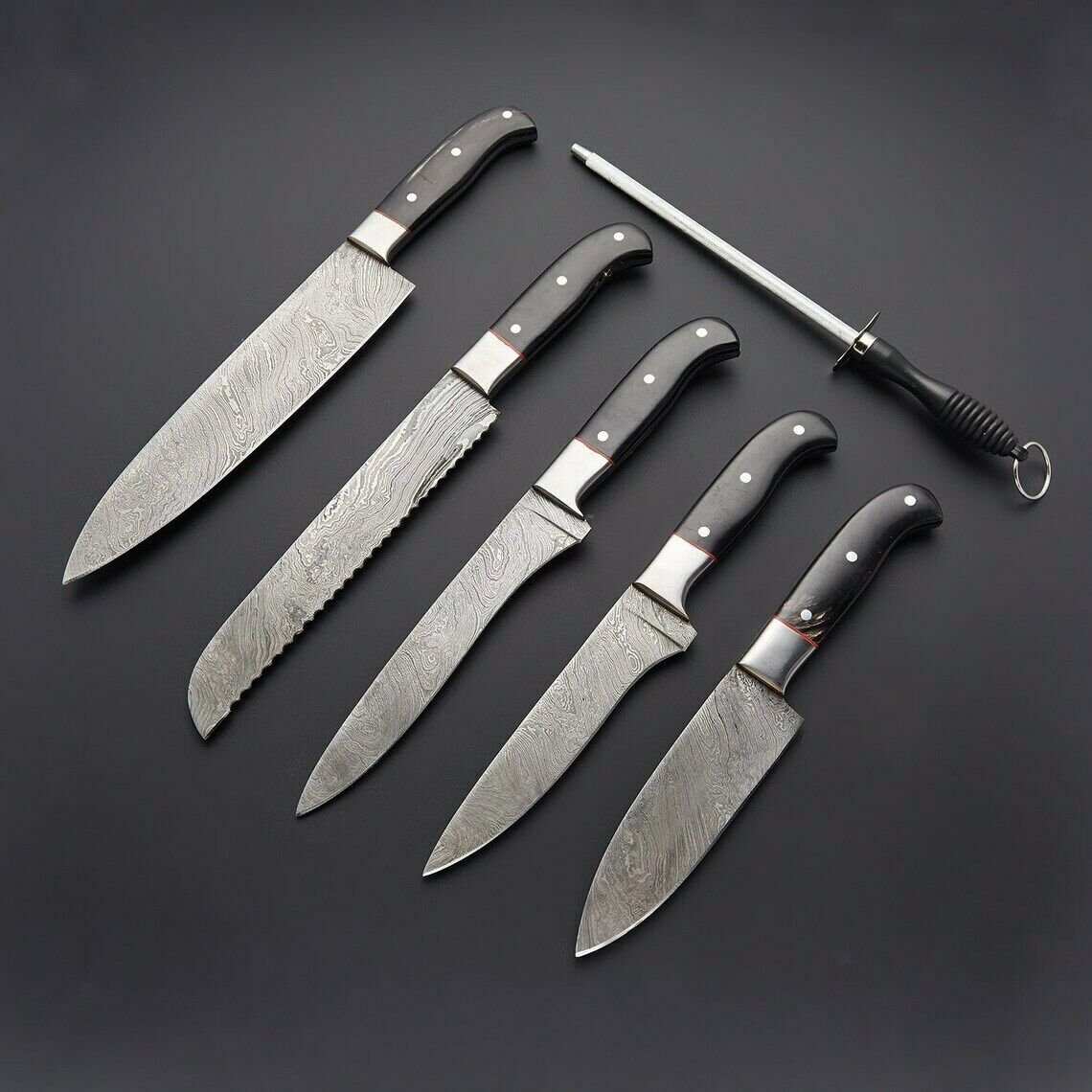 CUSTOM HANDMADE DAMASCUS STEEL CHEF KNIFE SET, KITCHEN KNIFE, COOKWARE SET,EDC
