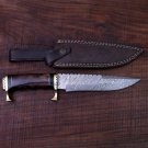 HANDMADE DAMASCUS STEEL 13" HUNTING KNIFE, BOWIE KNIFE SURVIVAL WITH BONE HANDLE