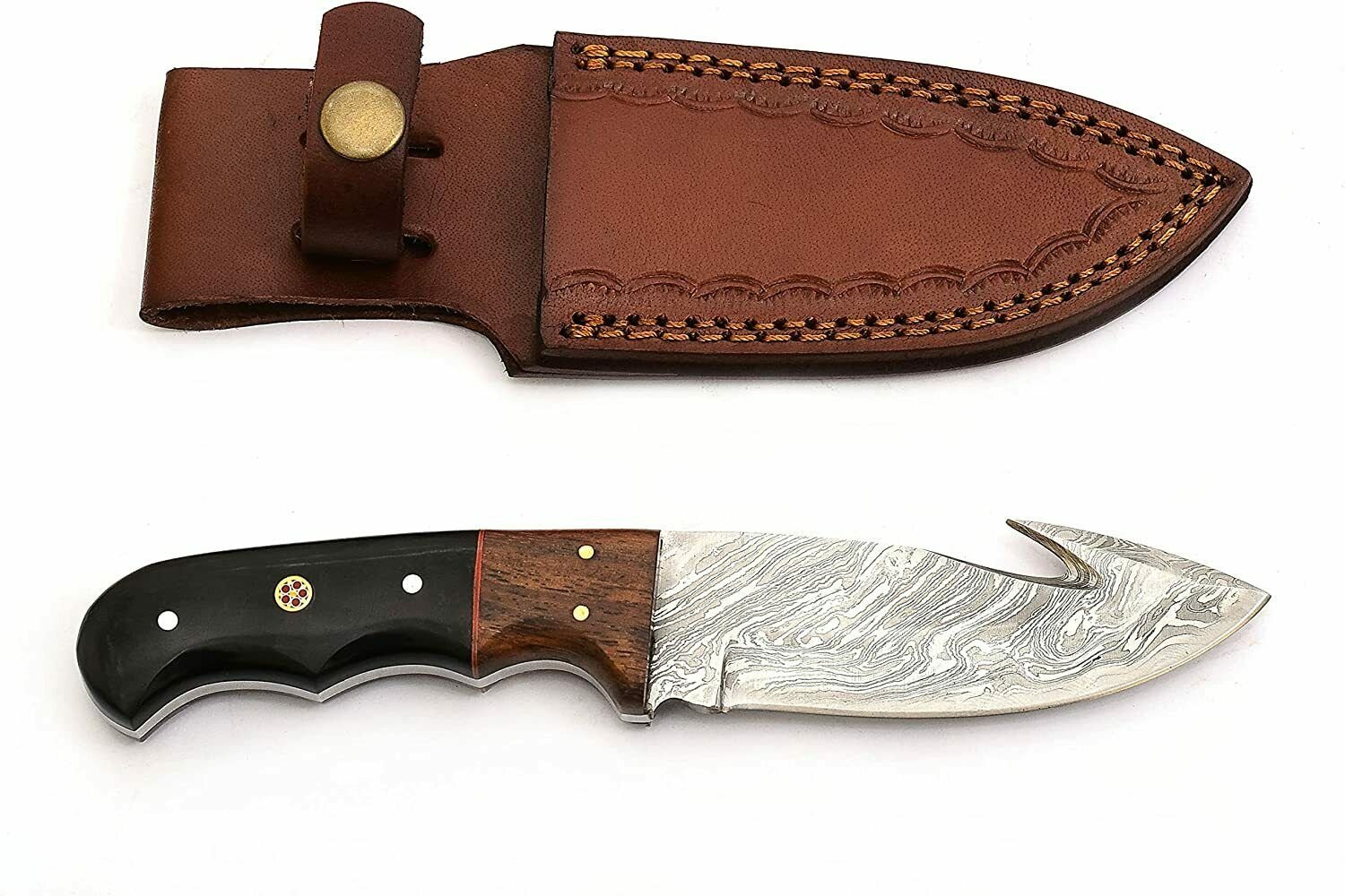CUSTOM HANDMADE DAMASCUS STEEL 8.0" HUNTING KNIFE, GUT HOOK KNIFE, SKINNER KNIFE