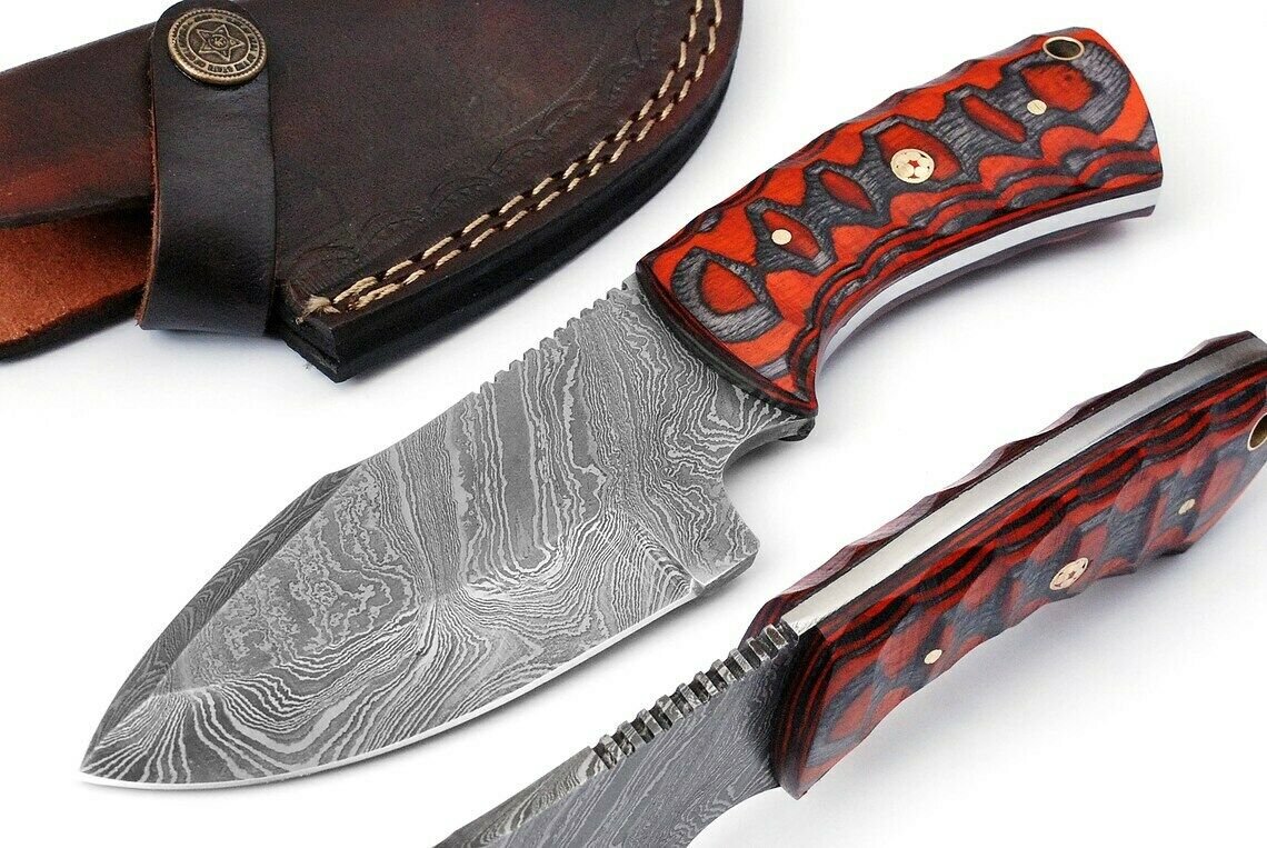 CUSTOM HANDMADE DAMASCUS STEEL 8.0" BUSHCRAFT KNIFE, SKINNER KNIFE, OUTDOOR EDC