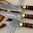 SET OF 3 CUSTOM HANDMADE DAMASCUS STEEL CHEF KNIFE, KITCHEN JAPANESE KNIFE EDC