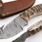 CUSTOM HANDMADE DAMASCUS STEEL 8" HUNTING KNIFE, GUT-HOOK KNIFE, OUTDOOR KNIFE