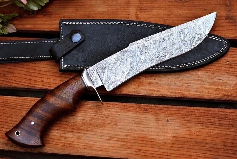 custom handmade Damascus steel bowie hunting knife rosewood handle gift for him