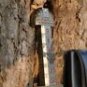 custom handmade Damascus steel Viking sword of king Ragnar with cast zinc handle gift for him
