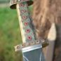 custom handmade Damascus steel Viking sword of king Ragnar with cast zinc handle gift for him