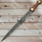 custom handmade Damascus steel double edge viking sword rosewood & brass handle gift for him