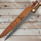 custom handmade Damascus steel double edge viking sword rosewood & brass handle gift for him