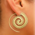 Circles Round Spiral Brass Tribal Hoop Earrings