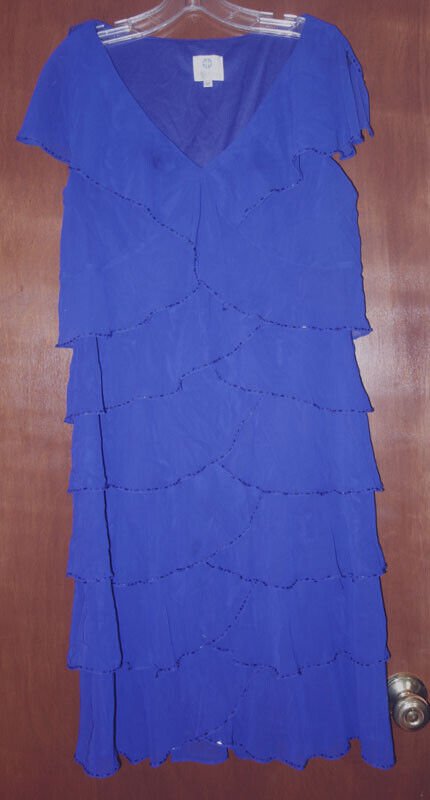 Patra Royal Blue Flutter Sleeve Ruffle Tiered Beaded Embellished Cocktail Dress