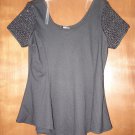 ING Black With Sequin Sleeves Peplum Top Blouse Shirt Size 1X ING Black With Sequin Sleeves Peplum Top Blouse Shirt Size 1X