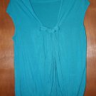 Woman's Knot Top Gathered Bottom Teal Color Top Shirt Size Large