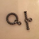 Lot of 5 Shiny Gunmetal Grey Plated Brass 11mm Textured Round Toggle Clasps