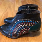 Spring Step L'Artiste Rhapsody Black Multi Embroidered Teal Ankle Boot 39 8.5